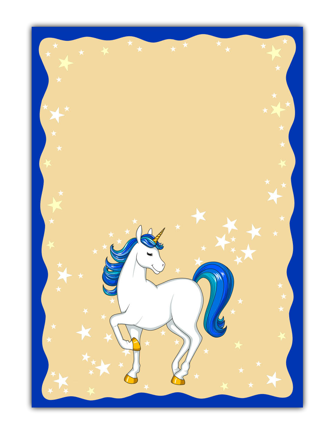 Kinder Motivpapier Briefpapier süßes blaues Einhorn mit Sternen (MPA-5192, DIN A4, 100 Blatt)