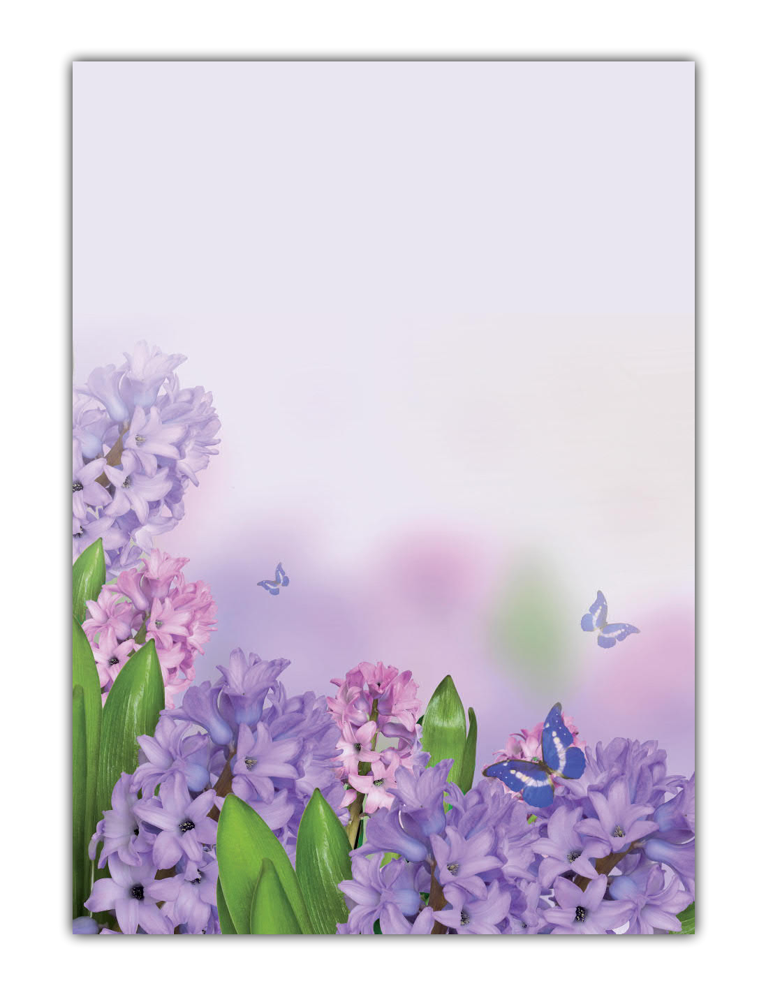 Blumen Motivpapier Briefpapier violette Hyazinthen mit Schmetterlingen (MPA-5210, DIN A4, 100 Blatt)